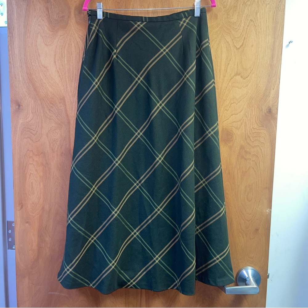 Jaclyn Smith Plaid Skirt Green Neutral Color Size 12/14 Lined Fall Winter Career - Picture 2 of 8